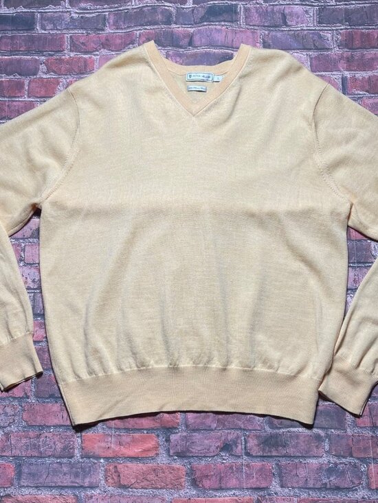 Peter Millar Men's Yellow Sweater V-Neck Extra Fine Italian Merino Wool Size L - Picture 1 of 4